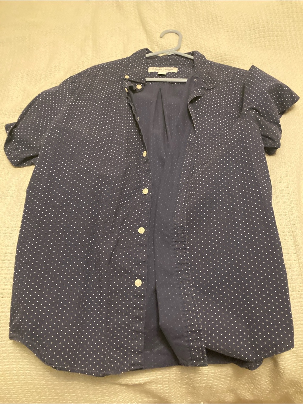 Old Navy Navy Blue Short-Sleeve Button-Down with White Microdots